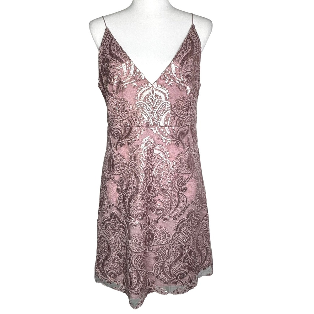 ALTAR'D STATE Women's Medium Mauve Pink Sequin Paisley Party Cocktail Mini Dress